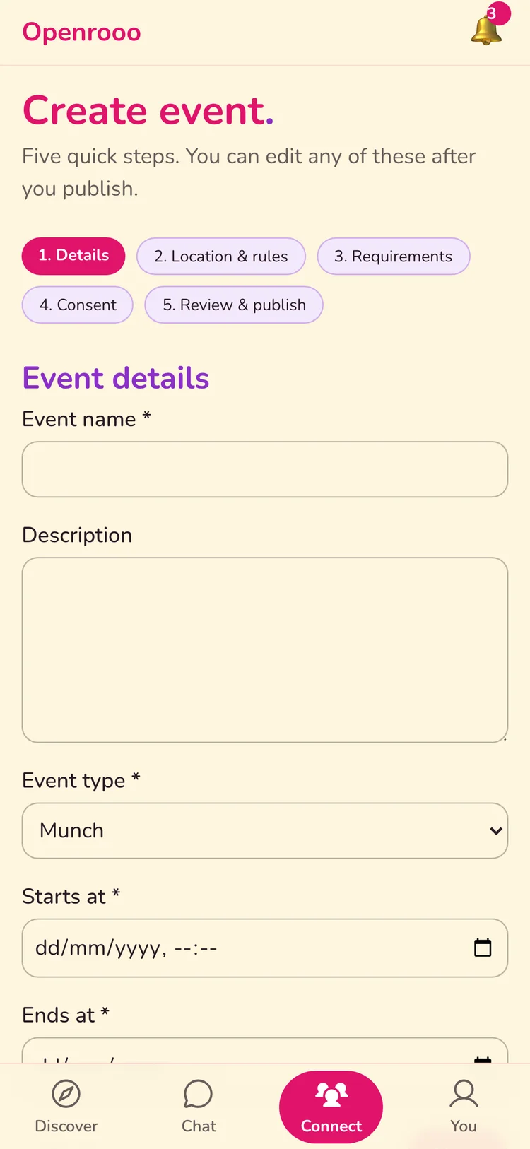 Create Event Wizard